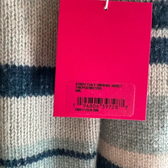 NWT The Elder Statesman Blue and Cream Cashmere Striped Smoking Jacket - Picture 3 of 3